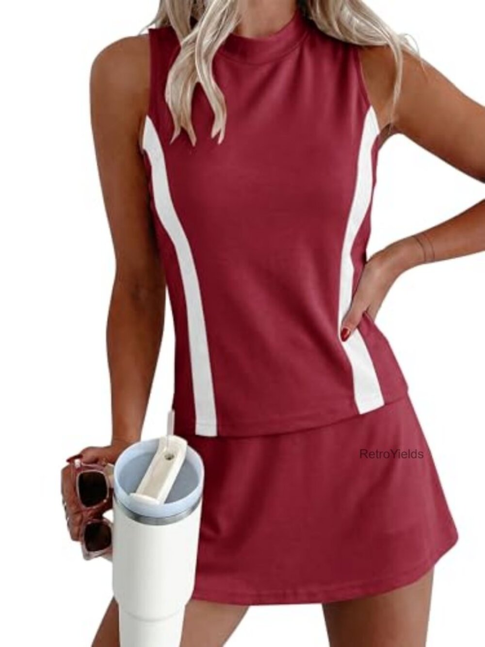 Two Piece Skirt Set for Women Athletic Lounge Shorts Sleeveless Tank High